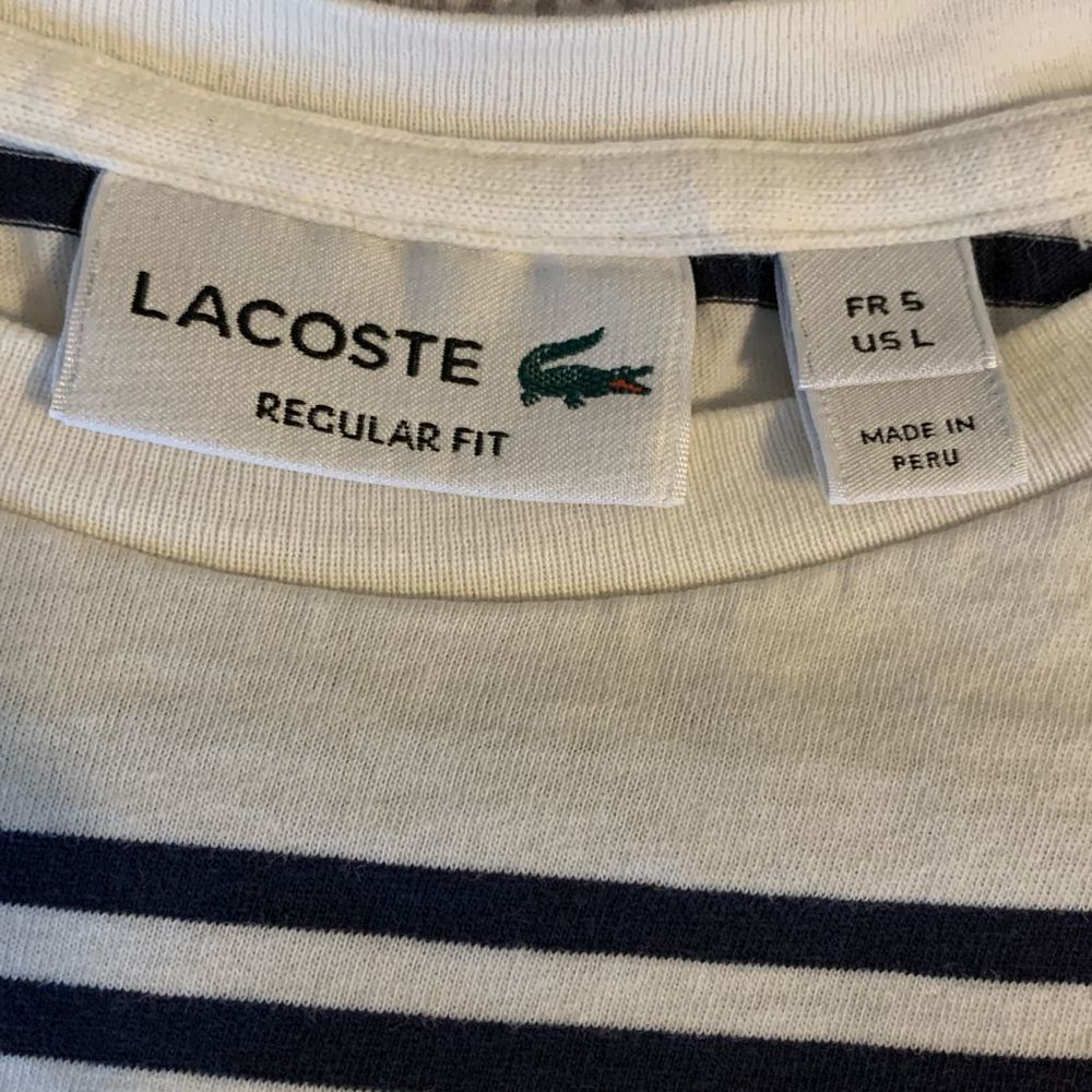 LACOSTE STRIPE JERSEY TEE White and Blue Regular Fit Large - Picture 6 of 8